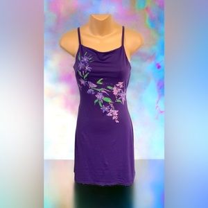 Purple floral 90s style stretch slip dress